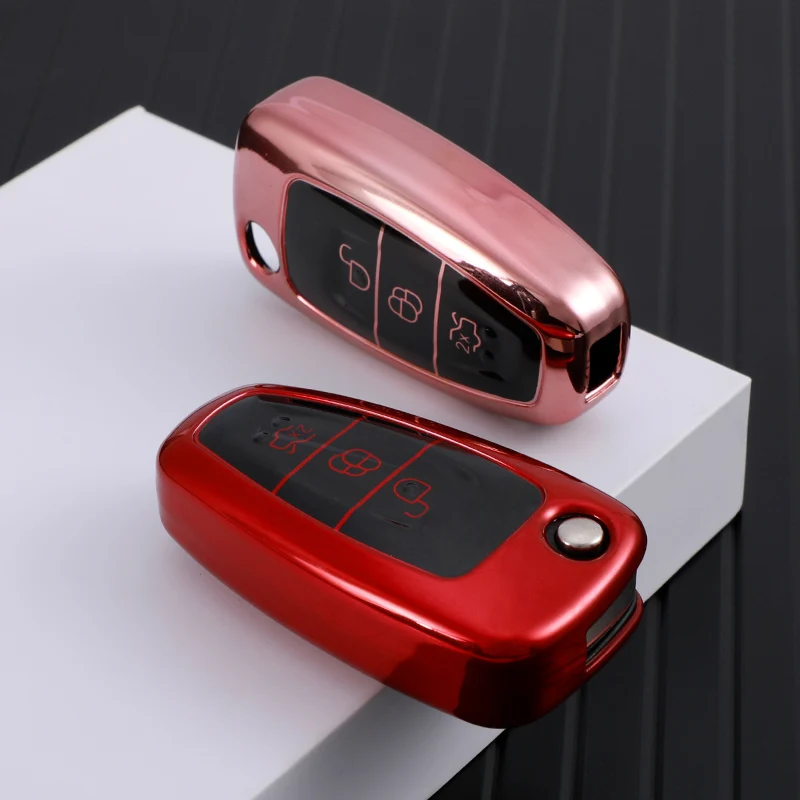 

For Ford Focus C-Max S-Max Galaxy Mondeo Ranger Transit Tourneo Custom TPU Car Folding Key Case Cover Bag Keychain Protector