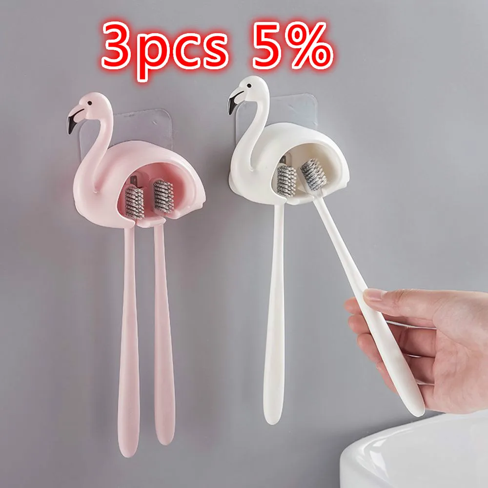 

1pcs Cartoon Suction Cup Toothbrush Holder Flamingo Sucker 2 Position Toothbrush Hooks Bathroom Accessories Wall Mounted Holder