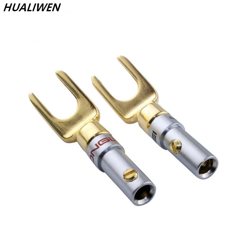 Adaptador de conector de horquilla de tornillo de Audio, clavijas de altavoz Y pala chapadas en