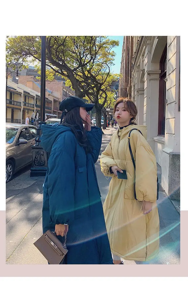 Students Thick Warm Solid Color Cotton Coat Women's Mid-length 19 Winter New Style Korean-style Loose Casual Hooded Pullover Cot