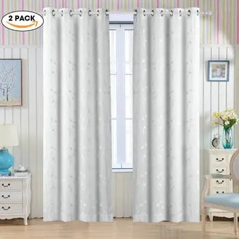 

2 Panels Sheer Window Curtains Leaves Embroidered Window Curtains Linen Textured Solid Grommet for Living Room
