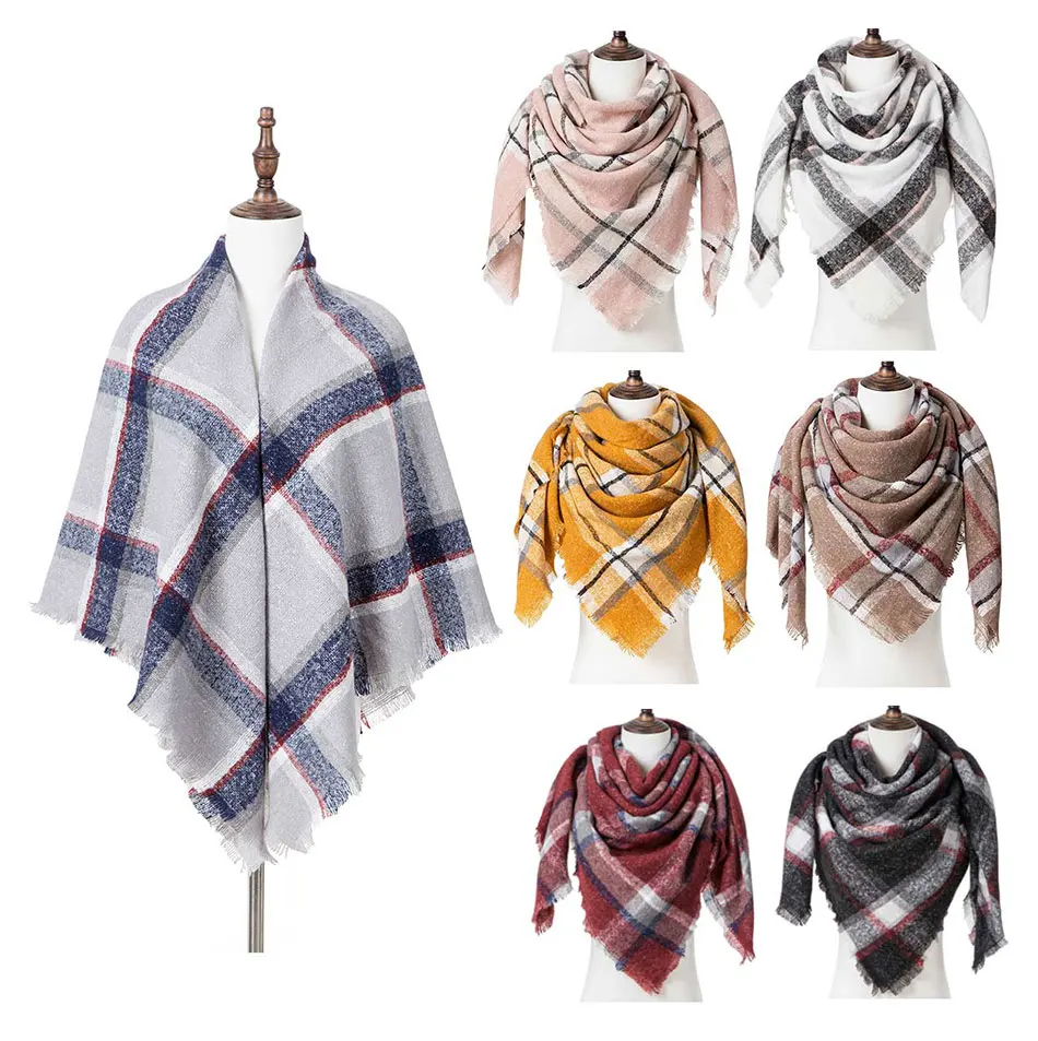 Женский зимний шарф, зимний теплый шарф, шаль для женщин, модный клетчатый треугольный шарф, аксессуары для одежды, шаль