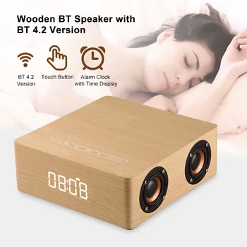 

Q5C Wooden Bluetooth Speaker BT 4.2 3W*4 Horn Time Display Alarm Clock Touch Button Support TF Card U-Disk AUX Subwoofer Speaker