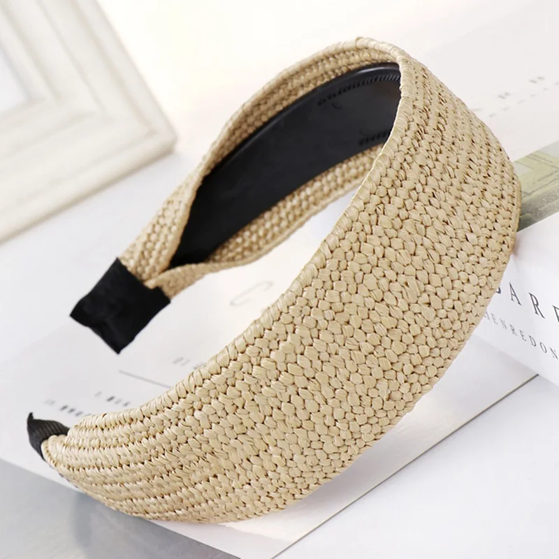 Богемные ручной работы Lafite Grass Hairband летняя соломенная ткачество завязанная повязка на голову для женщин крест ободок для волос аксессуары - Цвет: KK2