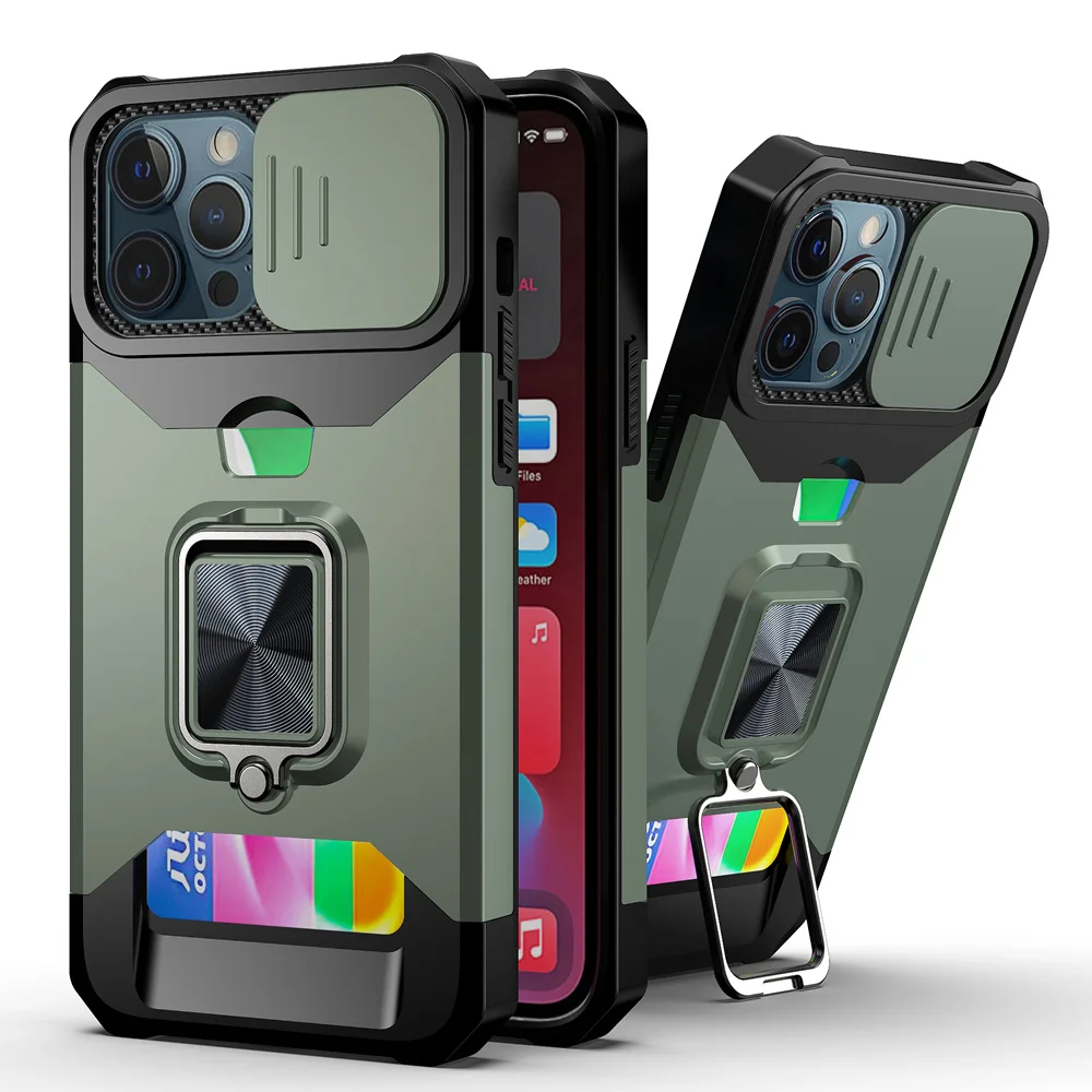 KEYSION Shockproof Case for iPhone 13 Pro Max 12 11 With Card Slot Push Pull Camera Protection Phone Cover for iPhone XS Max XR best cases for iphone 13 pro max