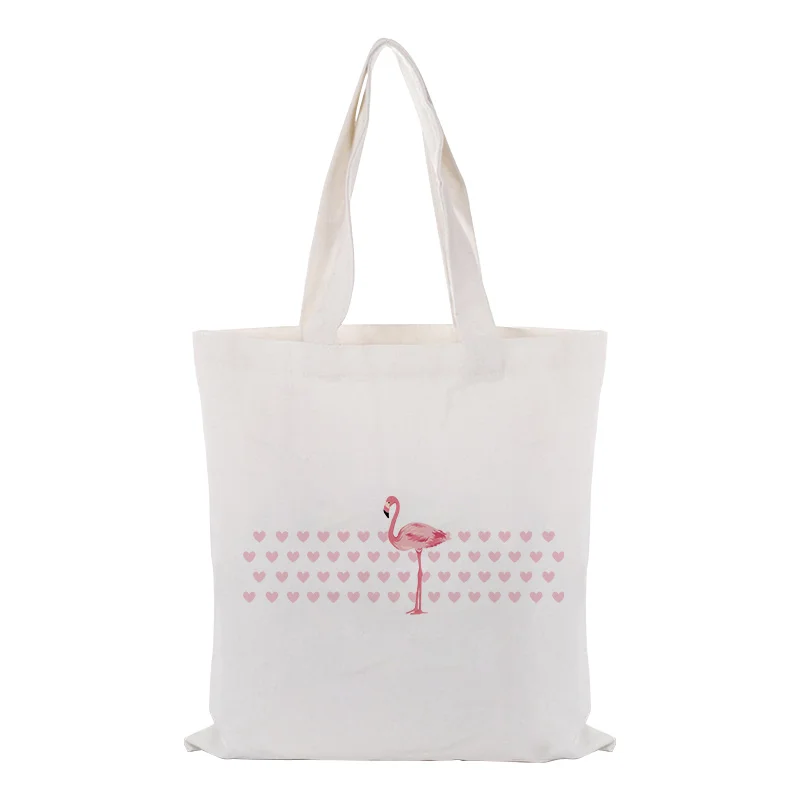 

canvas tote bag text DIY handbag print customized flamingo printing logo daily use foldable shopping bag Reusable