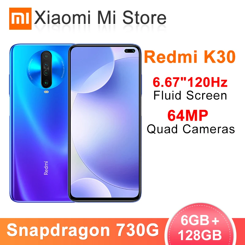 Смартфон Xiaomi Redmi K30, 6 ГБ, 128 ГБ, Восьмиядерный процессор Snapdragon 730G, 6,67 дюйма, 120 Гц, жидкий экран, 64 мп, четыре камеры, 4500 мАч