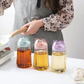 

Cartoon Bear Oil Bottle Glass Oil Dispenser Container Soy Vinegar Sauce Bottle Gravy Boats Seasoning Bottle Kitchen Tools
