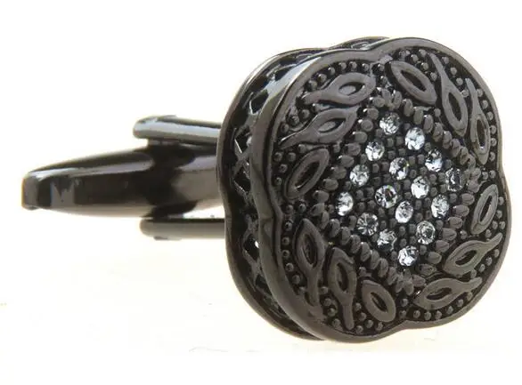 10pairs/lot Enamel Crystal Cufflinks Silver Gunblack Rhinestone Cuff Links Men's Jewelry Wholesale