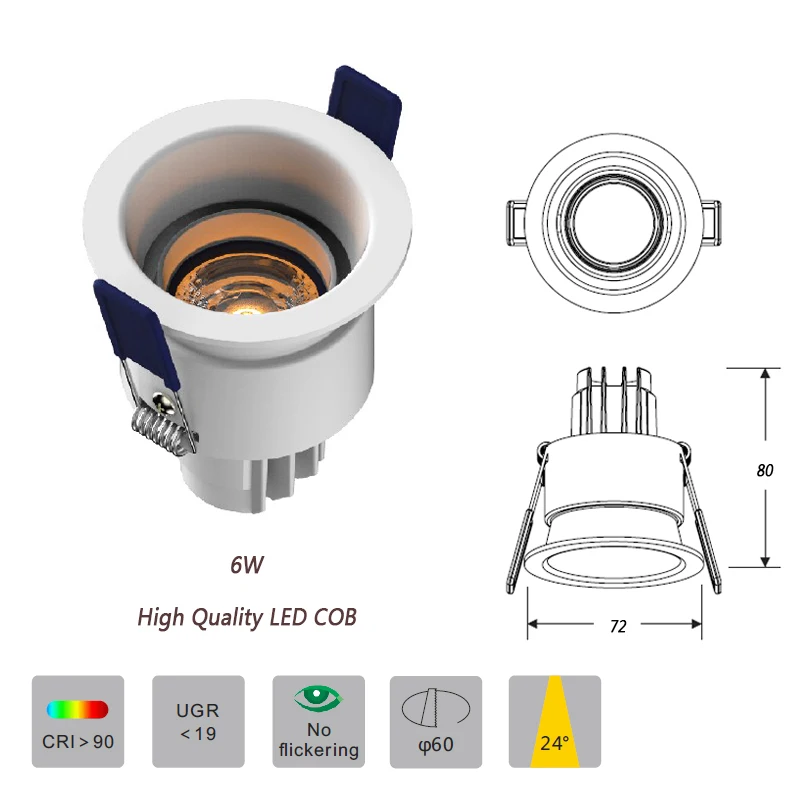 LED spot light COB 6W/9W/12W/20W delicate Round aluminium LED downlight High quality Multiple Anti glare CRI＞90 Adjustable lamp
