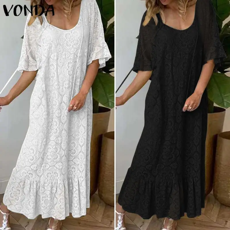 Ceny VONDA Party Maxi sukienka VONDA czeski Sexy rękaw motylek Tassel długa sukienka 2019 kobiet Sundress lato Plus rozmiar Vestidos