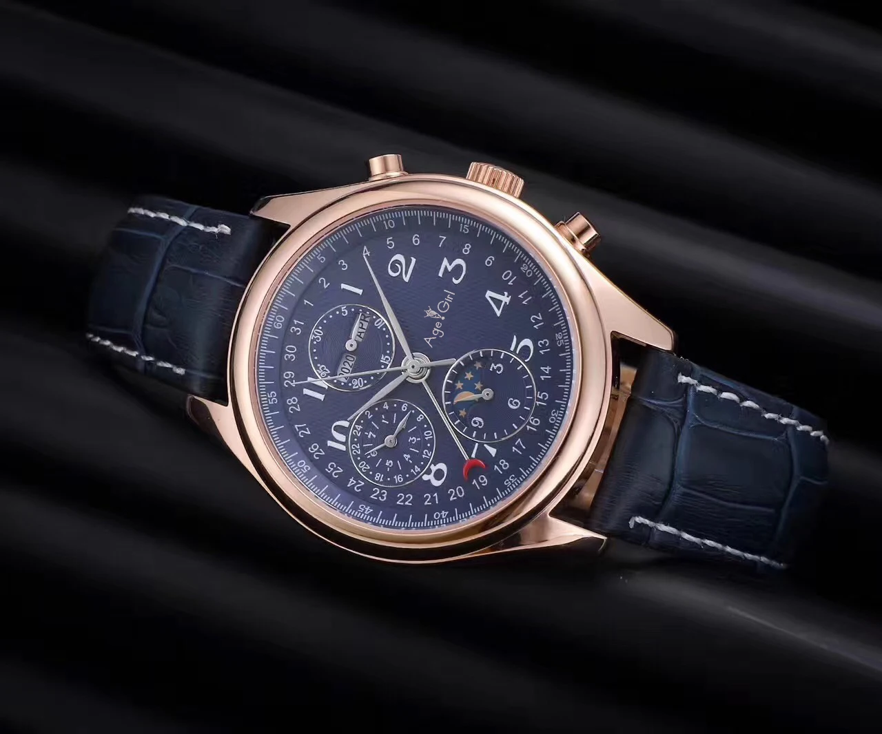 Leather Black Gold Роскошные брендовые новые мужские часы из нержавеющей стали с сапфировым стеклом, автоматические механические коричневые кожаные часы с датой и календарем, фазой Луны, AAA - Цвет: Leather Black Gold