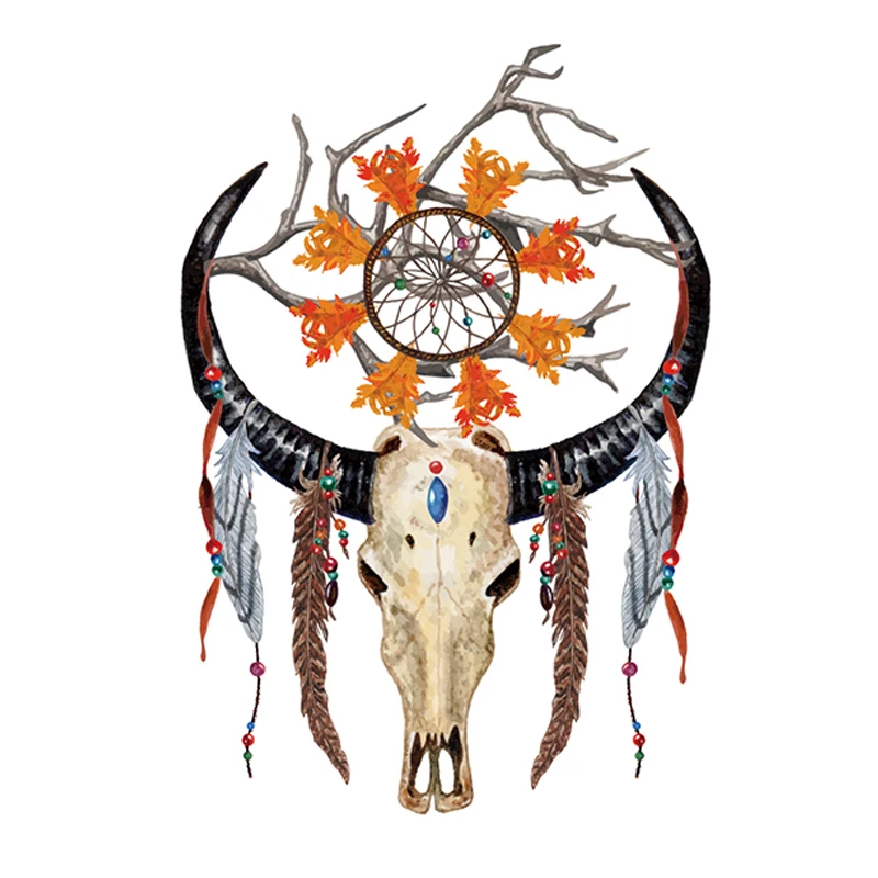 Водостойкая временная татуировка с большими цветами на руку головой быка Ловец