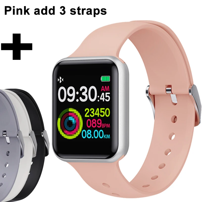 Pink add 3 straps Смарт-часы мужские с сенсорным экраном Ip68 Водонепроницаемые часы для измерения артериального давления женские часы с монитором сердечного ритма Смарт-часы для Android IOS - Цвет: Pink add 3 straps