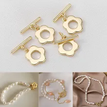 

2Sets Toggle Clasp Buckle 14k Gold Plated Flower Shape Fastener Connector OT Clasps for Jewelry Making Bracelet Diy Accessories
