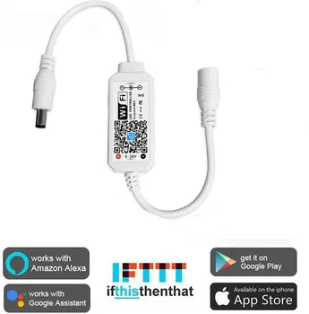 

Single Color LED Strip Lights WiFi Controller, Compatible with Android iOS Works for 5050 3528 LED Light Strips, 5V-28V, Voice