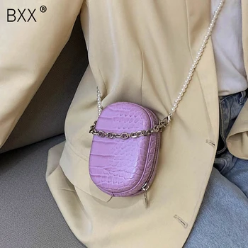 

[BXX] Stone Pattern PU Leather Shoulder Messenger Bags For Women 2020 Summer Crossbody Bag Female Pearl Chain Handbags HM525