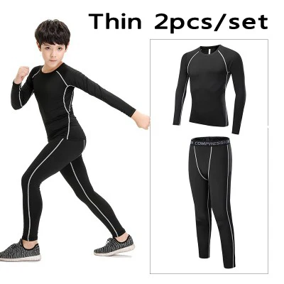 Thin gray line set Детские компрессионные штаны для бега для мальчиков; комплект с рубашкой; survetement; спортивные штаны для футбола; леггинсы; Бархатные костюмы - Цвет: Thin gray line set