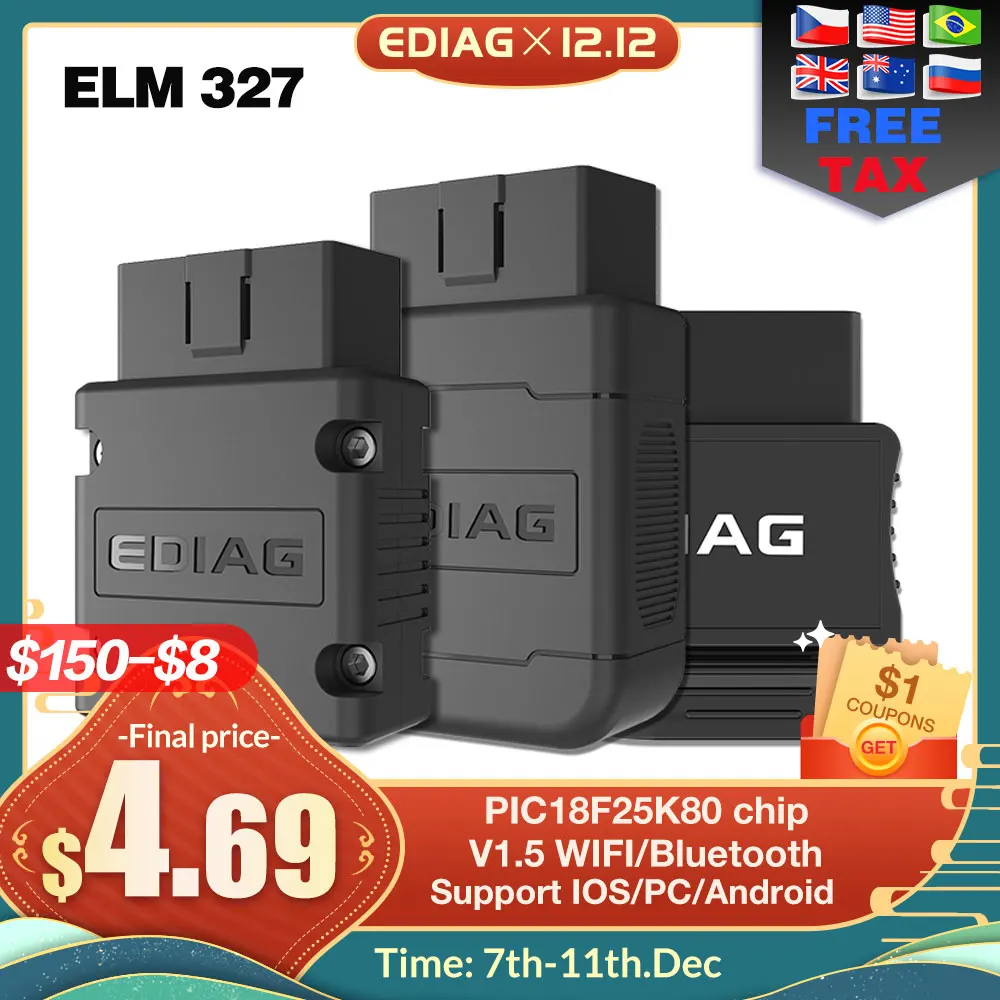 Автомобильный диагностический прибор ELM327 V1.5 Bluetooth/WIFI PIC18f25k80 4 МГц EDIAG P01 OBD2