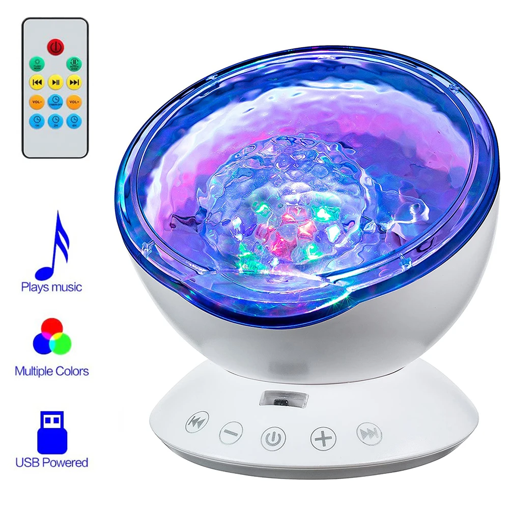 

7 Colors Change Ocean Wave Projector Light Remote Control Built-In Music Player For Relaxing Ambiance In Bedroom Kid's Room D30