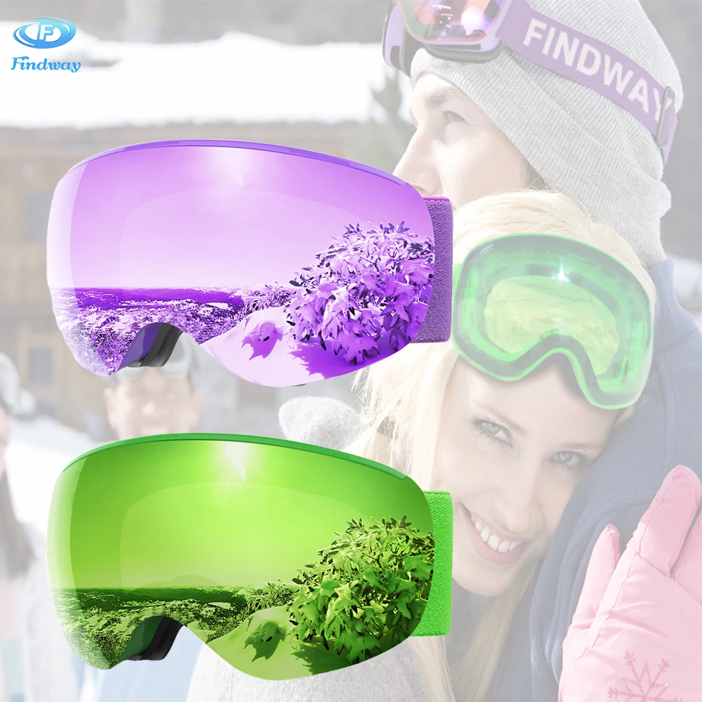 

findway Ski Goggles Magnetic Quick Interchangeable Lenses Frameless Dual-Layer Lens Anti-Fog OTG Snowboard glasses for Men Women