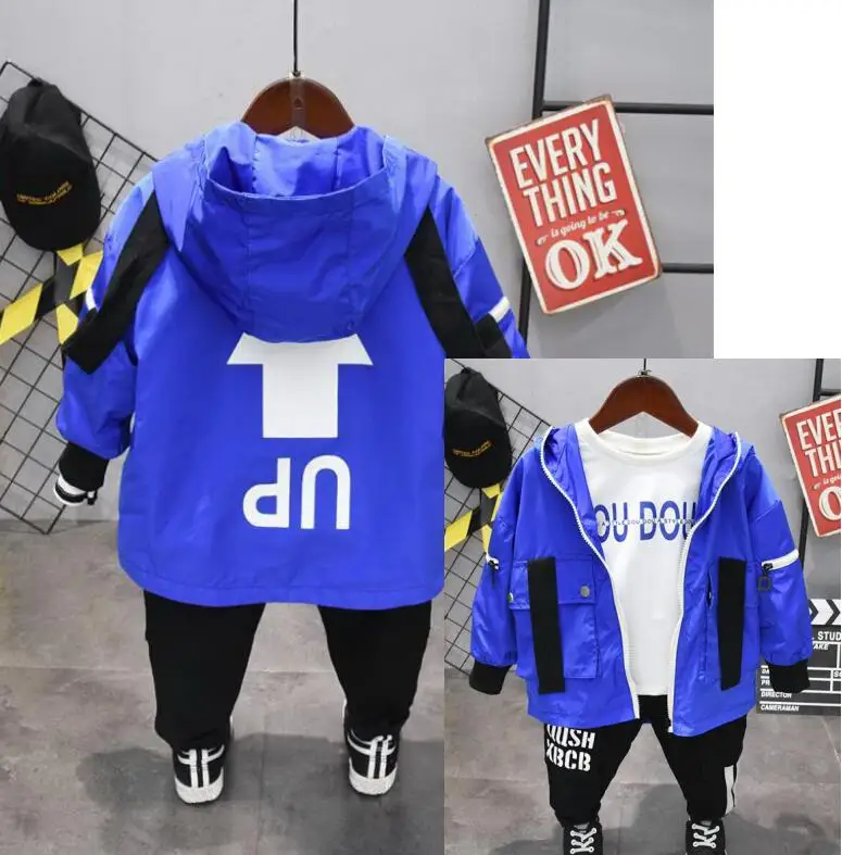 

Baby Boys Cotton Clothes Suits Spring Autumn Toddler Sets Children Blue coat + T-shirt +pants 3Pcs/Sets kids Tracksuits 2-6years