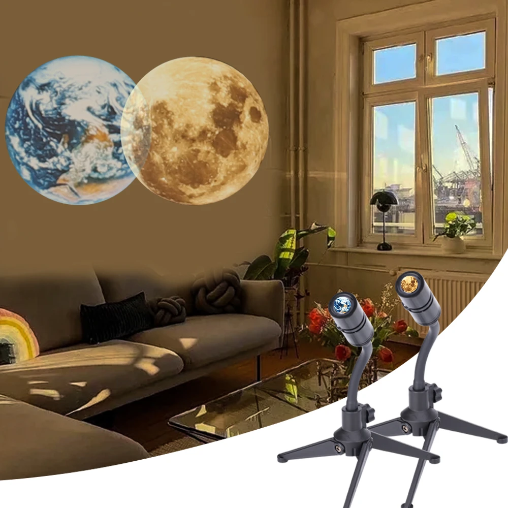 Earth Moon Projection Lamp 2 in 1 Projector Earth Moon Lamp 360° Rotatable Bracket USB Led Night Light Desk Bedroom Decoration decorative night lights