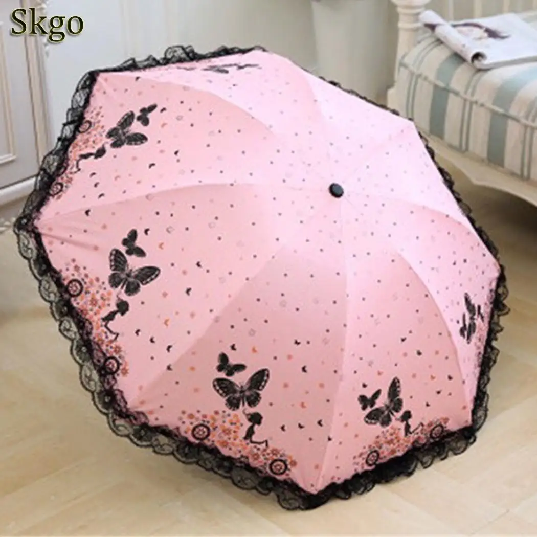 Fashion New 3 Color Three Folding Black Coating Sunscreen UV Outdoor Umbrella Floral Manual Parasol Dual Use Adults Umbrella