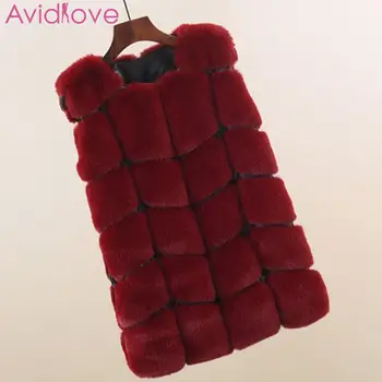 

Women O-Neck Sleeveless Faux Fox Fur Patchwork Winter Cardigan Casual Covered Button Slim Vest Coat