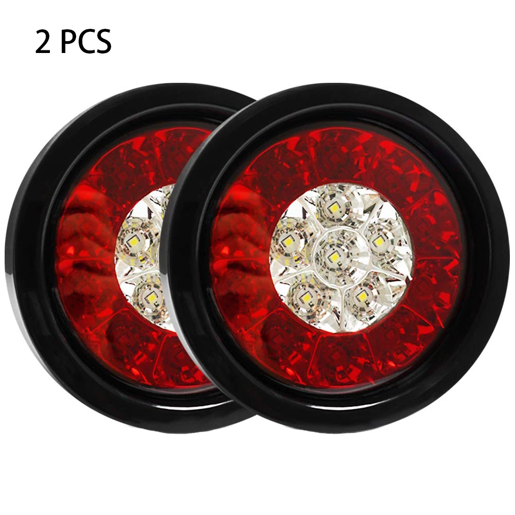 

2PCS Truck 4Inch Round Trailer Tail Light Universal With Rubber Grommet Backup Reverse 16LED Lamp RV Running Plastic Brake