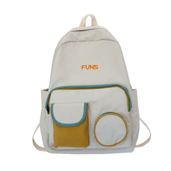 

Junior High School Student Schoolbag Hit Color Round Pocket Backpack Men and Women Backpack