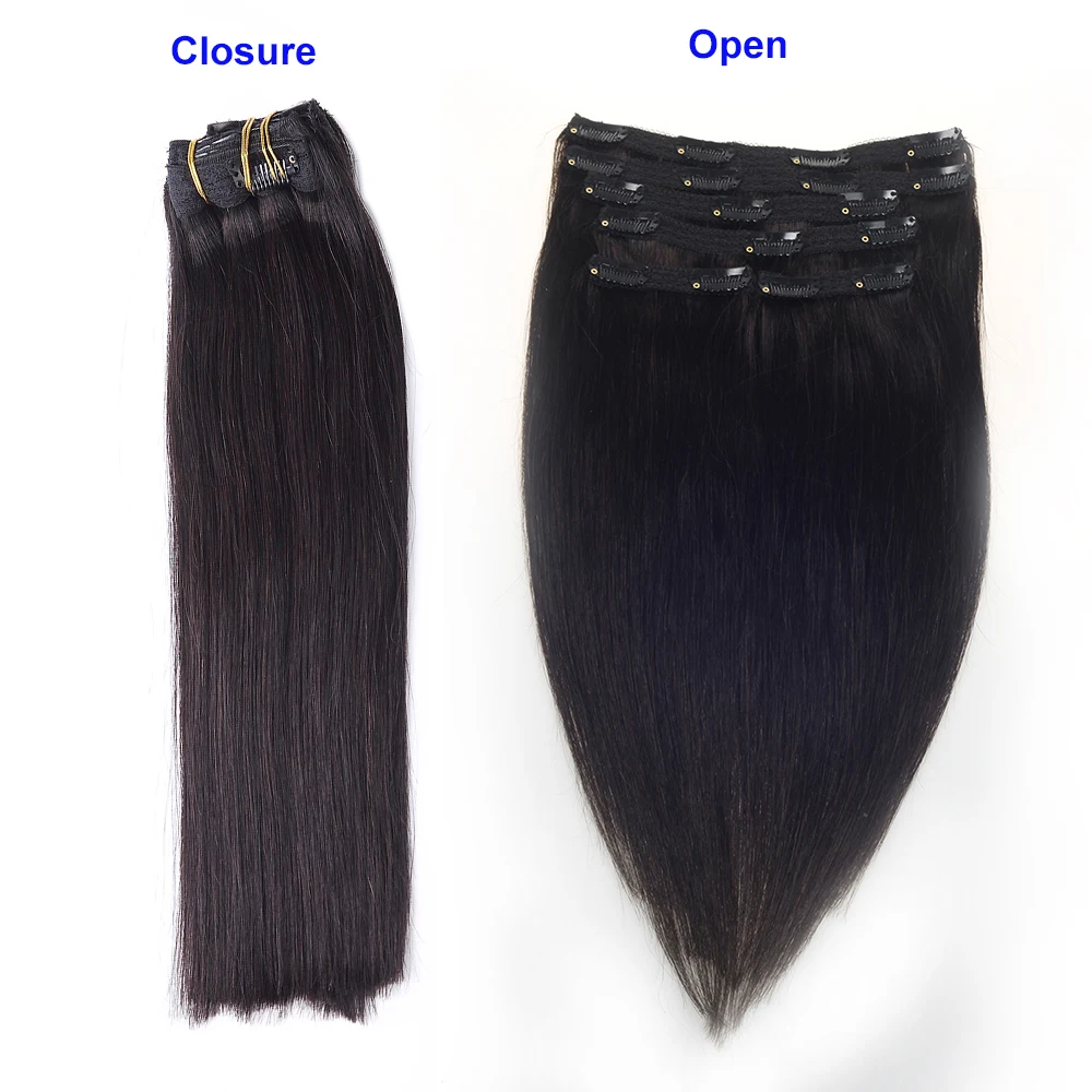 Sindra Brazilian Straight Clip In Human Hair Extensions Natural Remy Hair 100g 120g #1B Natural Color 14inch-22inch