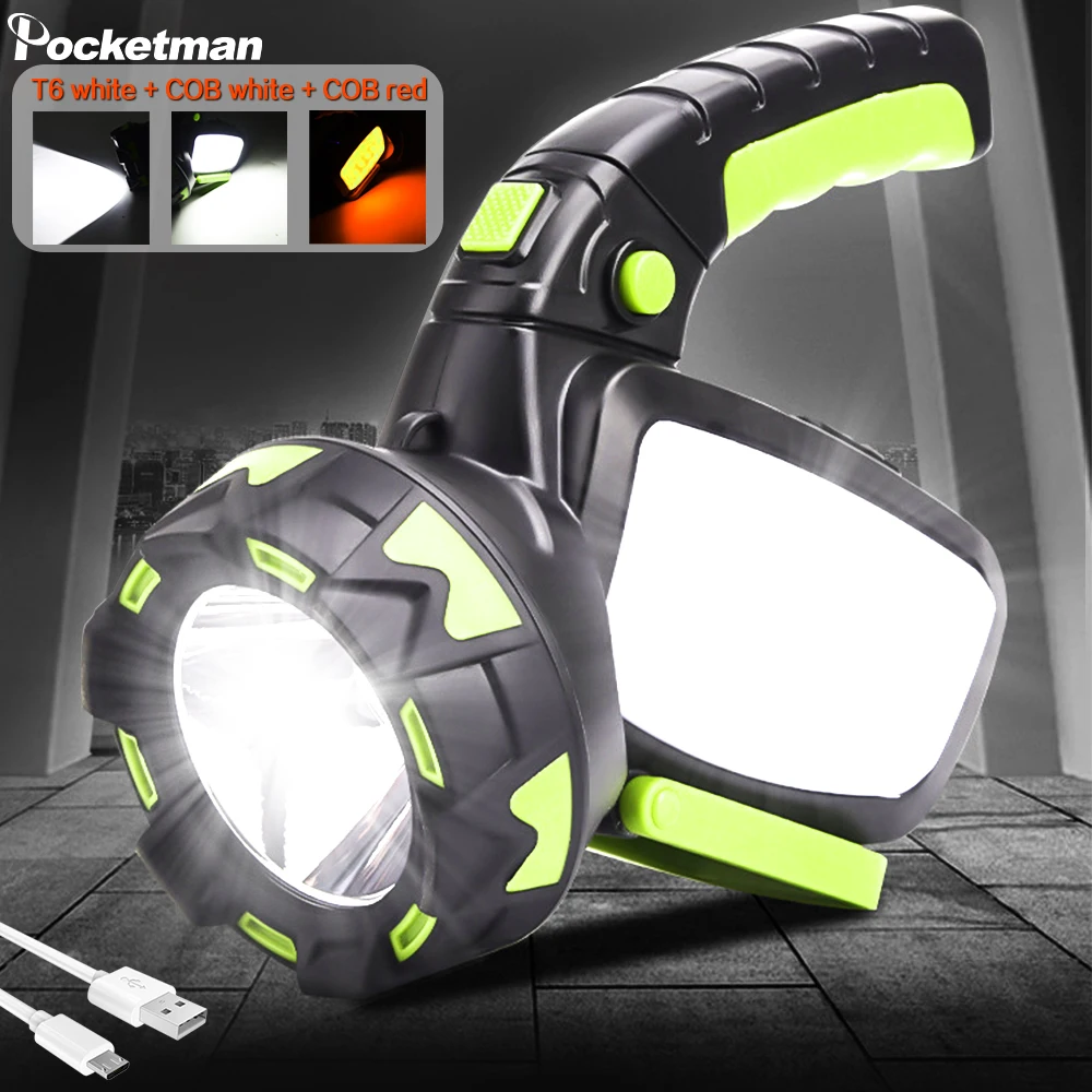 

8000LM Bracket Adjustment LED Torch Ultra- Long Use USB Rechargeable Searchlight Waterproof Flashlight With White/Red Sidelight