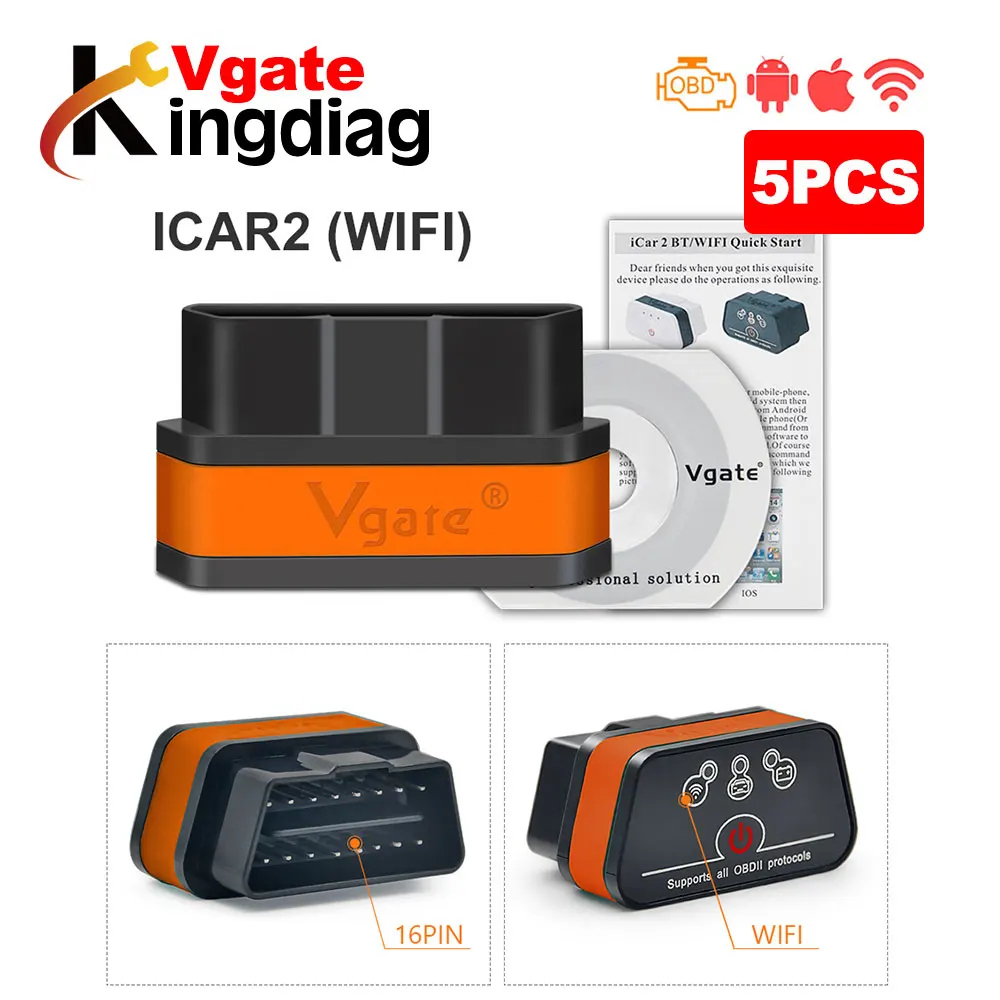 5 шт./лот Vgate iCar2 Bluetooth/Wifi ELM327 v2.1 считыватель кодов OBD2 сканер elm 327 icar 2 диагностический инструмент Android/PC крутящий момент