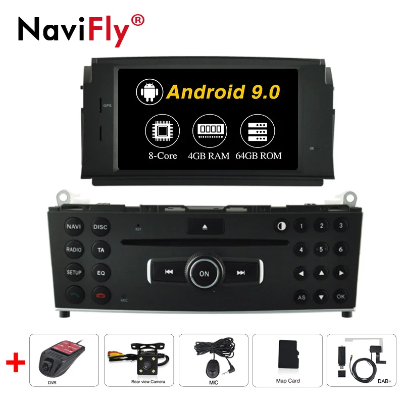 

NaviFly 4+64G PX5 Car Multimedia Player Android 9.0 Car DVD radio audio GPS player For Mercedes Benz C200 C180 W204 2007-2010