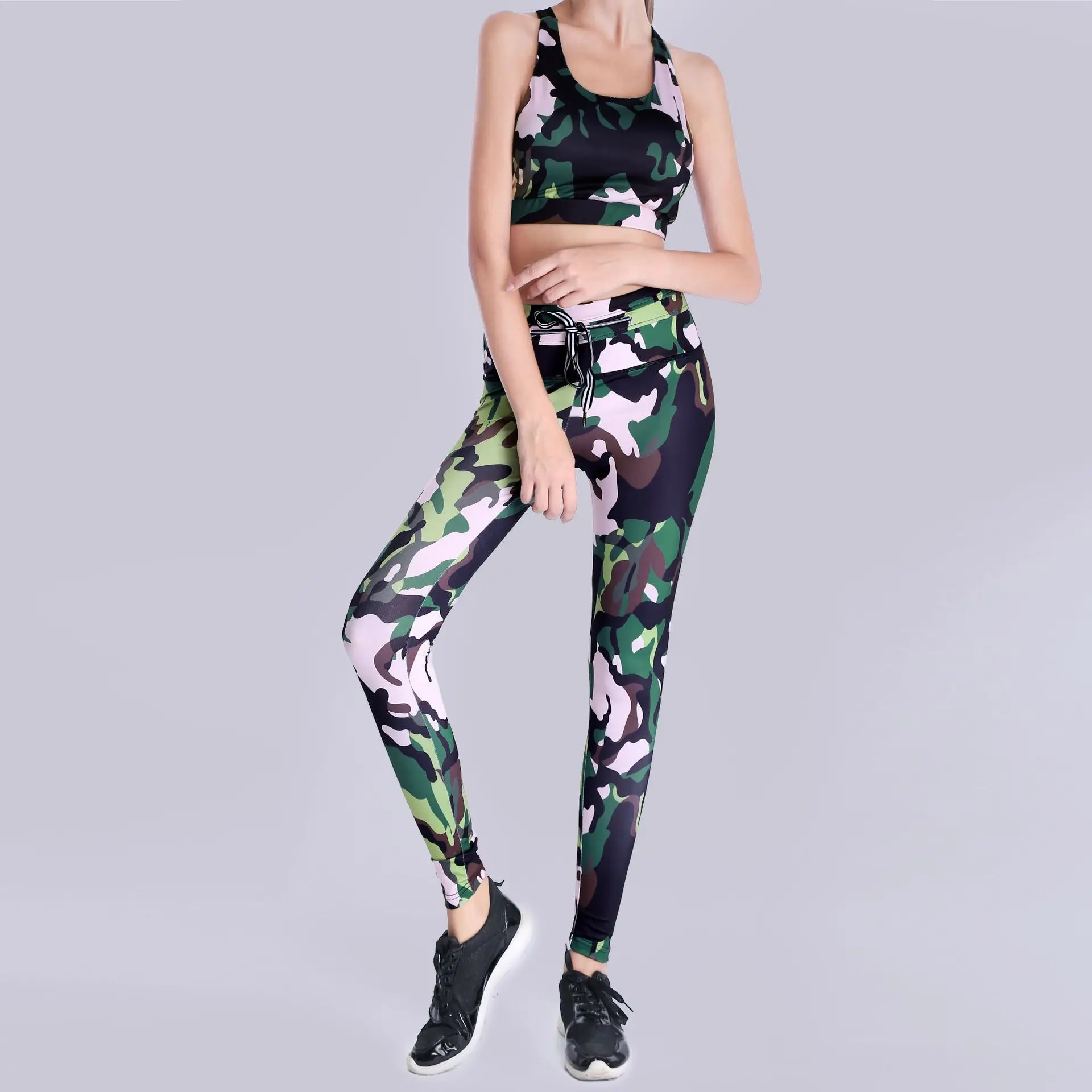 Европа и Америка,, AliExpress, женское платье, стиль, камуфляжный принт, спортивный, для йоги, фитнеса, жилет, брюки, комплект