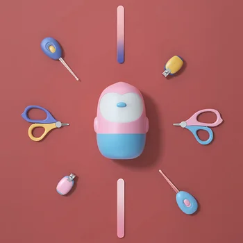 

1 Set Baby Nail Care Scissors Set 5 in 1 Grooming Kit LED Ear Spoon Nail Clipper Scissors Baby Emery Boards and Tweezer for Baby