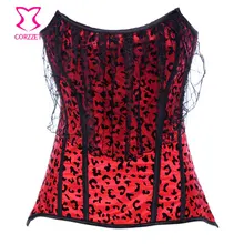 Красный Леопардовый корсет с сеткой, сексуальный стальной корсет с косточками, топ, корсетт для женщин, готическая одежда, Бюстье для танцев корсет с юбкой