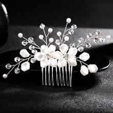 Свадебные украшения расческа аксессуары для волос головной убор цветочный узор кристаллы и Стразы ручной работы жемчуг FS59