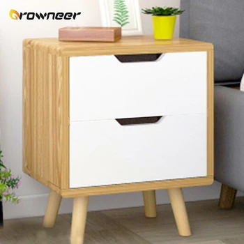 

Minimalist Modern Nightstands 2 Drawers Wood Bedside Table Oak Veneer Frame White Drawer Lightweight Design