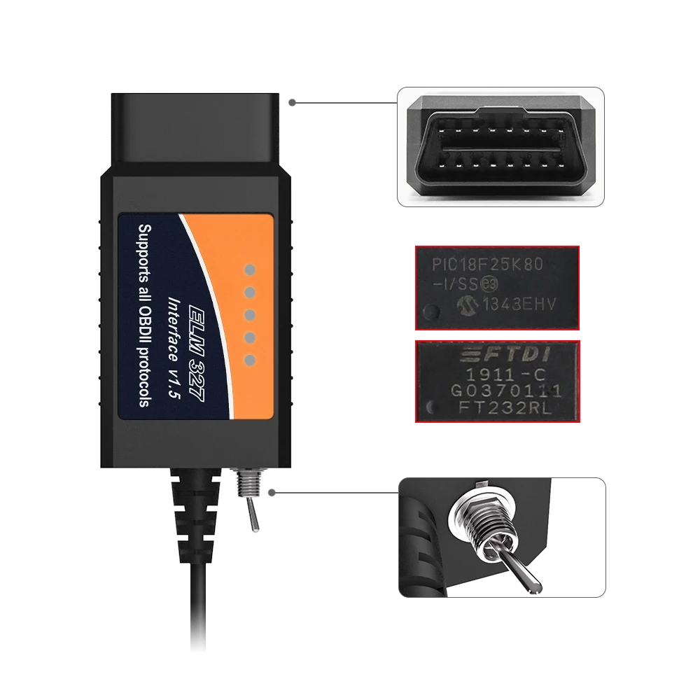 Сканер ELM327 V1.5 PIC18F25K80 HS/MS CAN ELM 327 OBD2 USB для Ford Forscan ELMconfig OBD 2 автомобильный