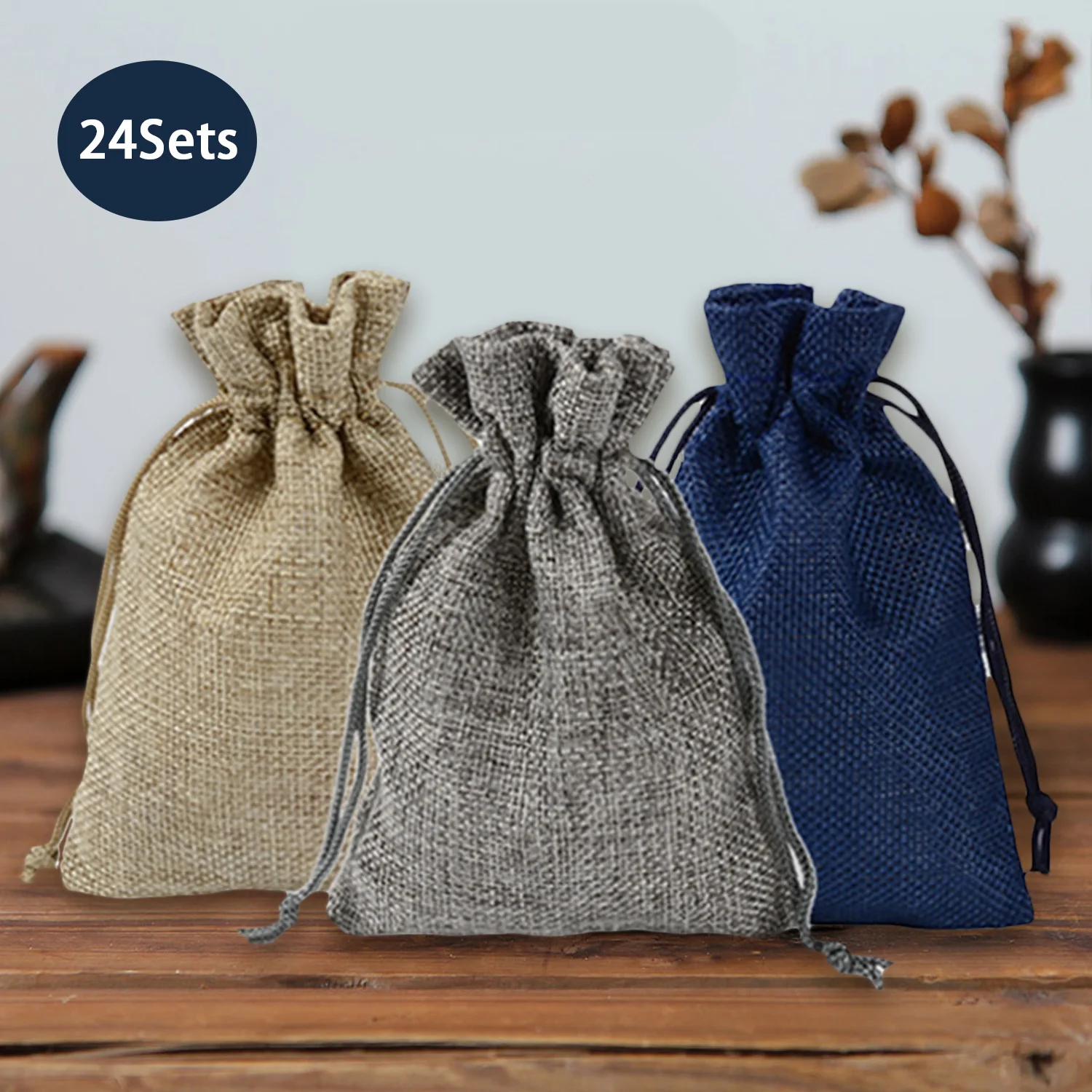 Behogar 24pcs Merry Christmas Santa Sacks Goodie Burlap Bags with Drawstring Closure for Xmas Birthday Party Favors Kids Gifts