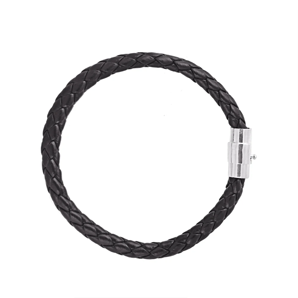 Vintage Men Jewelry Black Brown Mixed Woven Leather Cord Bracelet Stainless Steel Magnetic Clasp Men Punk Bracelet Bangles