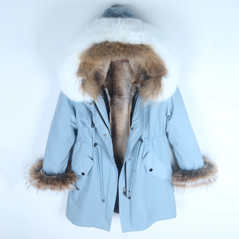 19 Winter Jacket Women Streetwear Natural Real Raccoon Fox Fur Collar Hood Thick Warm Outerwear rabbit fur liner Long Parka - Цвет: 19