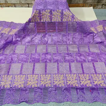 

Hot Selling African BAZIN Riche Fabric With Diamond Embroidery French Punch Cotton Lace Fabric 5Yards For Dress