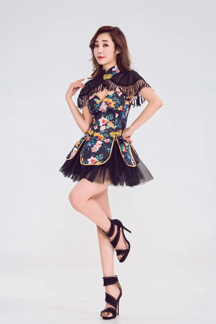 Сексуальный Ретро Cheongsam костюм Болельщицы одежда футбол баскетбол Cheer Team девушка Черлидинг униформа сценическая