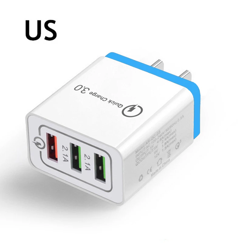 US Blue Универсальный 3 Порты и разъёмы USB Зарядное устройство EU/US Быстрая зарядка 3,0 5V 3A быстрый USB Зарядное устройство быстрой зарядки для iphone iPad samsung Xiaomi huawei - Цвет: US Blue