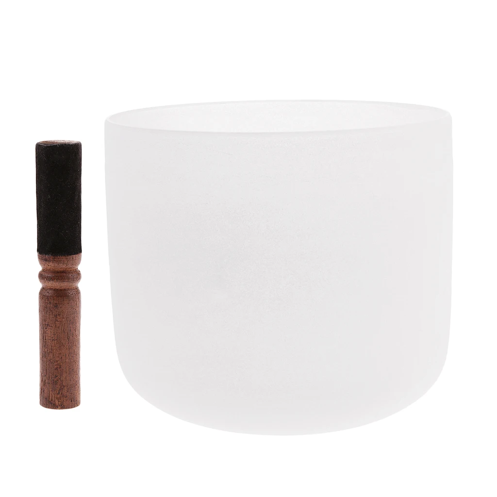 

White C Note Crystal Singing Bowl with Wooden Mallet Stick Meditation Tool
