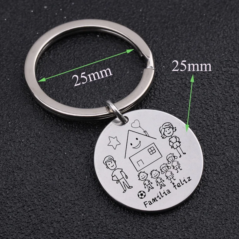 Stick Family Spanish Familia Feliz Keychain Custom Parents and Children Figure Gift for Family House Fashion Simple Bag Charm