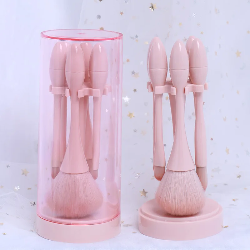 Набор милых розовых кистей для макияжа в пластиковой круглой коробке 5